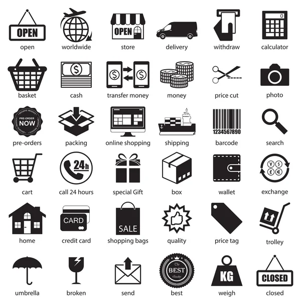 Conjunto de iconos logísticos y de compras, vector — Vector de stock