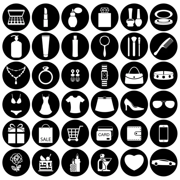 Accesorios de moda y mujer, iconos — Vector de stock