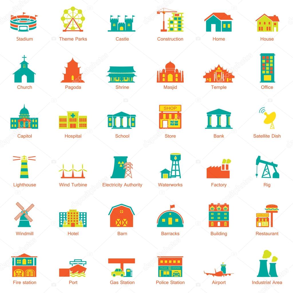 Buildings city icon set