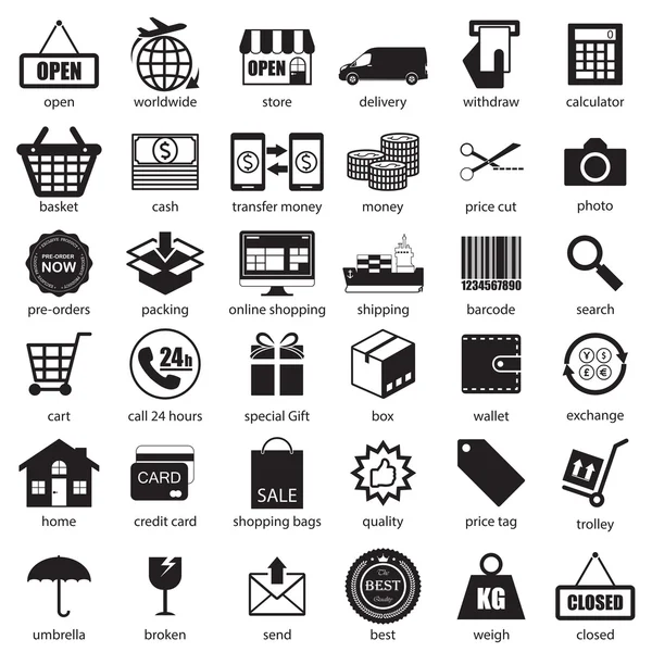 Set di icone dello shopping e della logistica, vettore — Vettoriale Stock