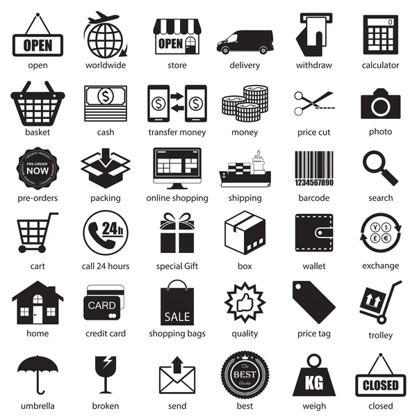 Ensemble d'icônes commerciales et logistiques, vecteur — Image vectorielle