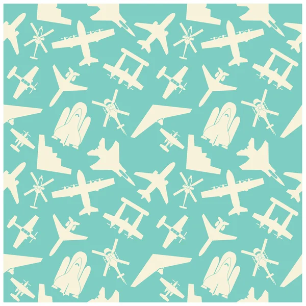 Vliegtuig pictogrammen, achtergrond en patroon — Stockvector