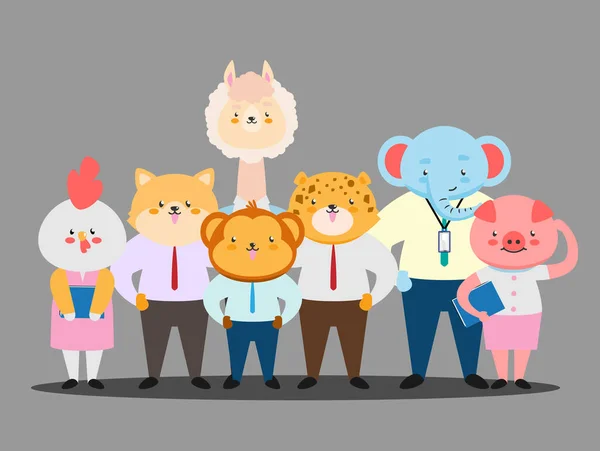 Business People Concetto Animale Lavoro Squadra Personaggio Dei Cartoni Animati Vettoriali Stock Royalty Free
