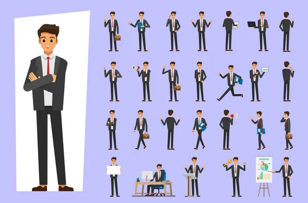 Cartoon Business Man Wear Suit Character Set Vector Illustration 图库矢量图片