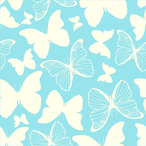 Seamless pattern with outline and silhouette butterflies — Stock Vector