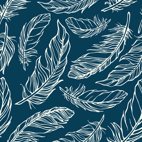 Seamless pattern with outline decorative feathers — Stock Vector