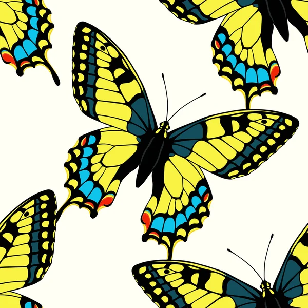 Seamless pattern with colorful machaon butterflies — Stock Vector