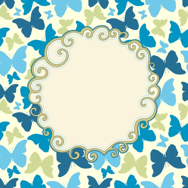 Seamless pattern with silhouette butterflies and frame for text — Stock Vector
