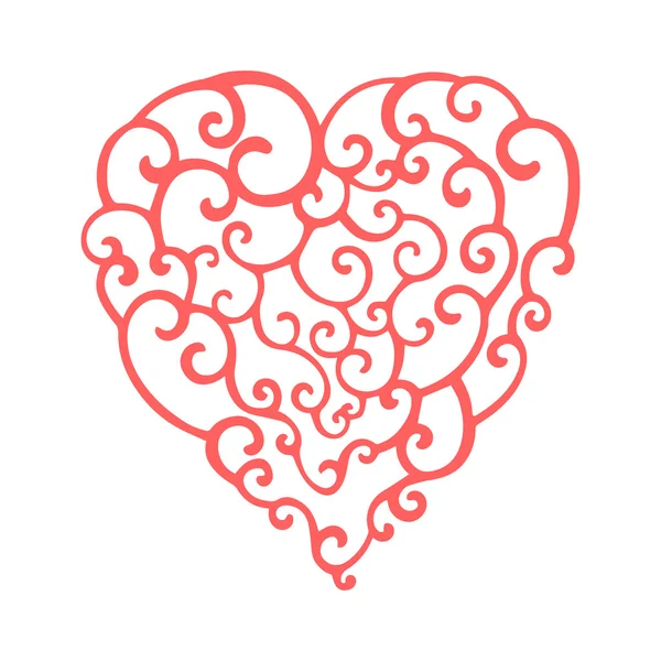 Corazón de garabato rizado dibujado a mano. Plantilla para su diseño — Vector de stock