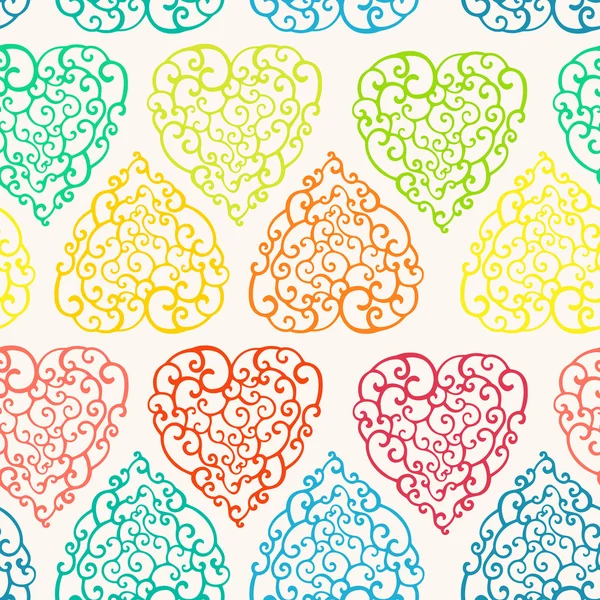 Seamless pattern with hand drawn doodle hearts — Stock Vector