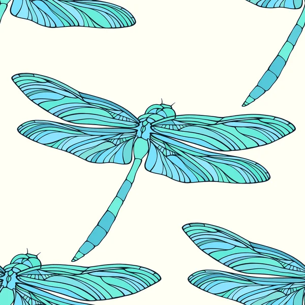 Naadloze patroon met de hand getekende libellen — Stockvector