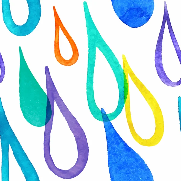Modèle sans couture avec des gouttes de pluie aquarelle colorées — Image vectorielle