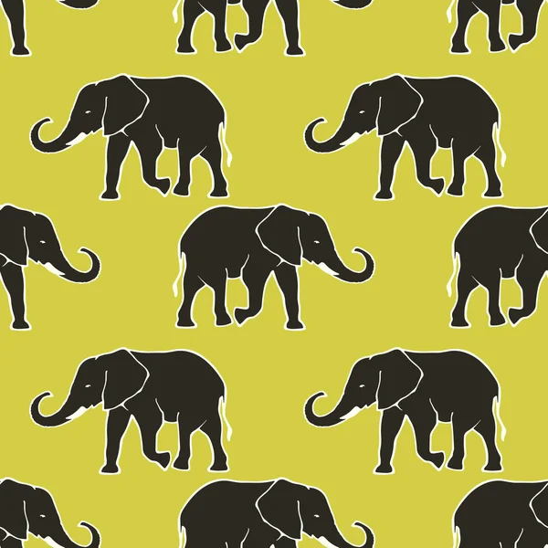 Seamless mönster med hand dras silhouette elefanter — Stock vektor