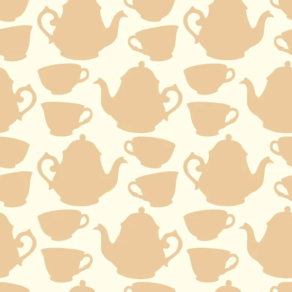 Seamless pattern with decorative cups and teapots — Stock Vector