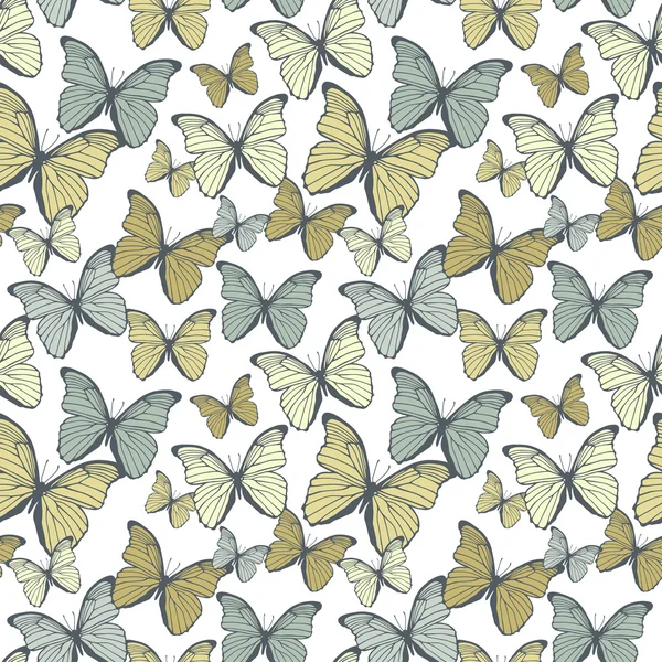 Seamless pattern with hand drawn outline butterflies — Stock Vector