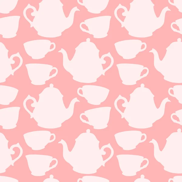 Nahtloses Muster mit dekorativen Tassen und Teekannen — Stockvektor