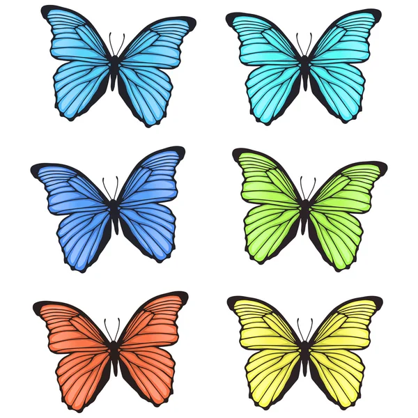 Conjunto de mariposas coloridas decorativas dibujadas a mano — Vector de stock