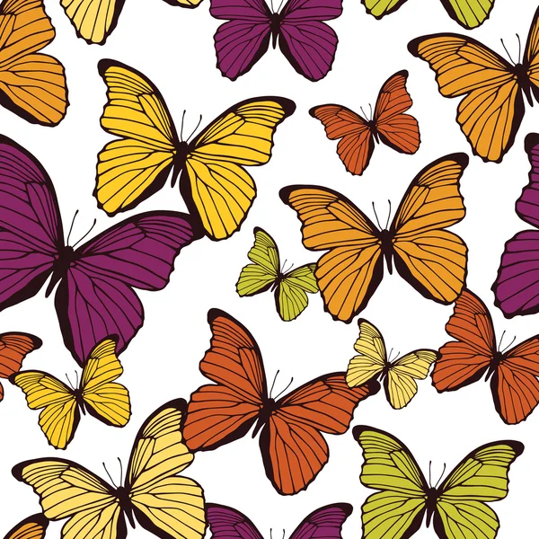 Seamless pattern with hand drawn outline butterflies — Stock Vector
