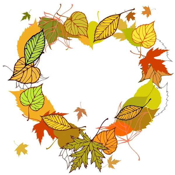 Heart shaped wreath made of autumn leaves illustration — Stock Vector