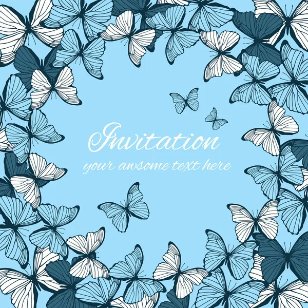 Uitnodiging kaartsjabloon met vlinder ornament — Stockvector