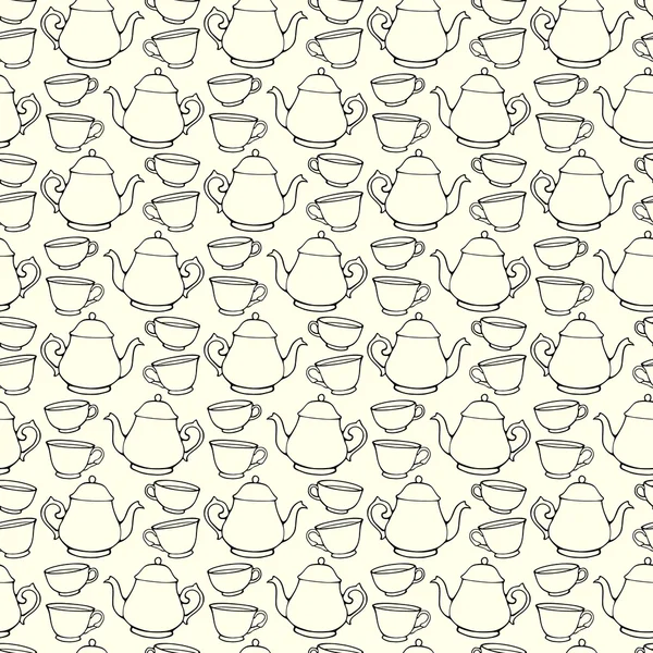 Seamless pattern with decorative cups and teapots — Stock Vector