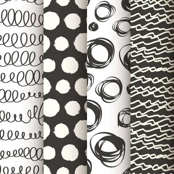 Ensemble de 4 motifs sans couture noir et blanc doodle Vecteur En Vente