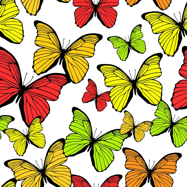 Seamless pattern with bright colorful butterflies isolated on wh — Stock Vector