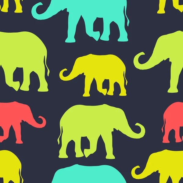 カラフルなシルエットの象とのシームレスなパターン — ストックベクタ