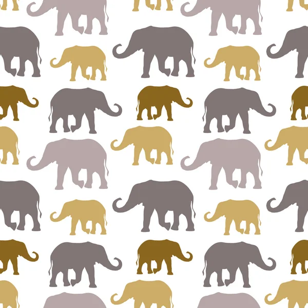 Seamless pattern with colorful silhouette elephants — Stock Vector