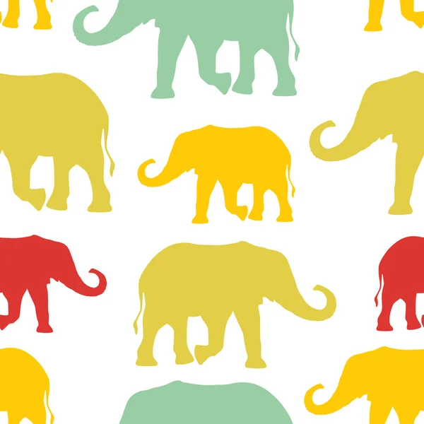 Padrão sem costura com elefantes silhuetas coloridas —  Vetores de Stock