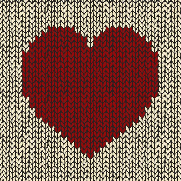 Seamless pattern with red knitted heart — Stock Vector
