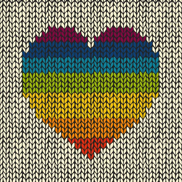 Seamless background with rainbow knitted heart — Stock Vector