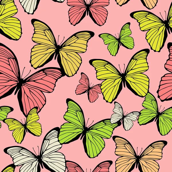 Nahtloses Muster mit dekorativen bunten Schmetterlingen — Stockvektor
