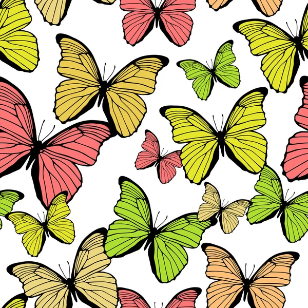 Seamless pattern with decorative colorful butterflies — Stock Vector