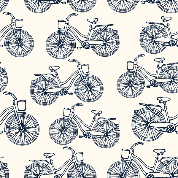 Seamless pattern with outline vintage bicycles — Stock Vector