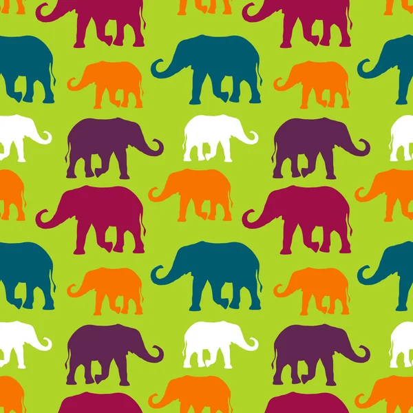 Seamless pattern with hand drawn silhouette elephants — Stock Vector