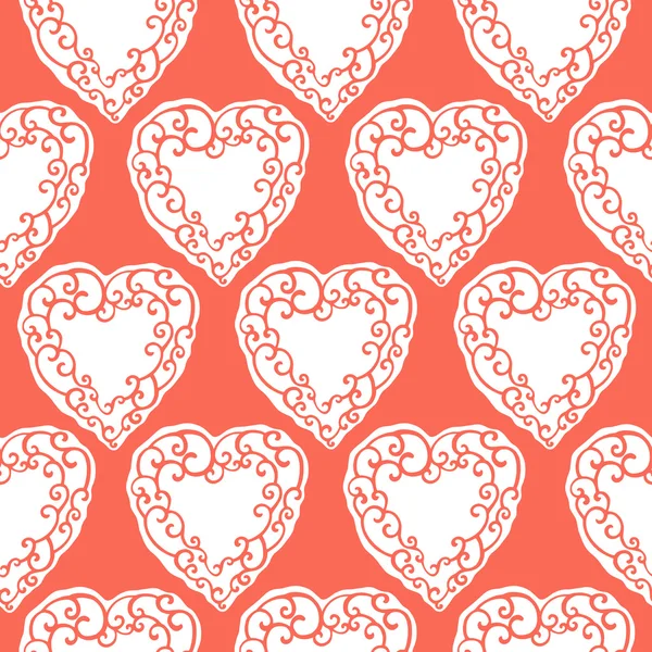 Seamless pattern with decorative doodle ornamental hearts — Stock Vector