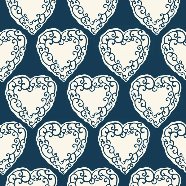 Patrón sin costuras con corazones ornamentales garabatos decorativos — Vector de stock