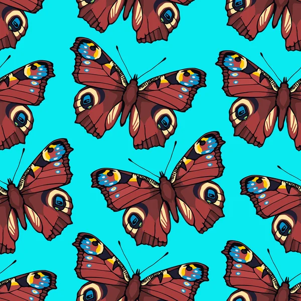Naadloze patroon met de hand getekende peacock vlinders — Stockvector