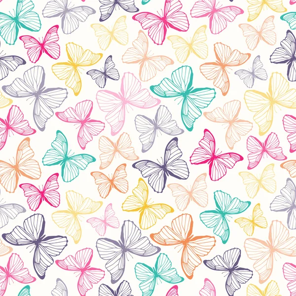 Patrón sin costuras con coloridas mariposas dibujadas a mano — Vector de stock