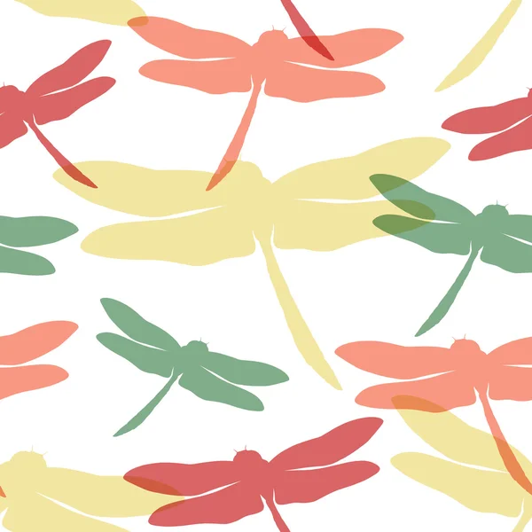 Modèle sans couture avec silhouette dessinée à la main libellules — Image vectorielle