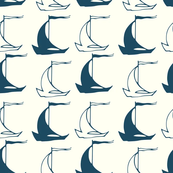 无缝航海图案与装饰的带帆小艇 — 图库矢量图片