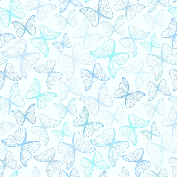 Seamless pattern with hand drawn outline butterflies. Spring sum — Stock Vector