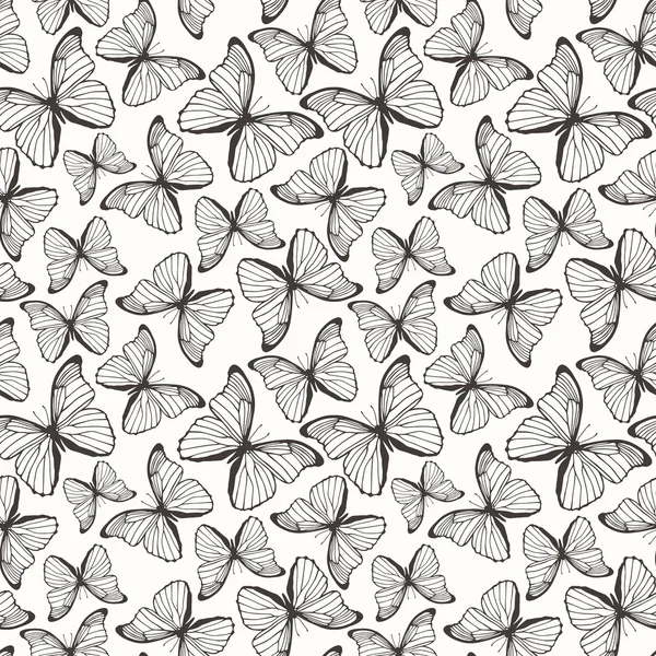 Seamless pattern with hand drawn outline butterflies — Stock Vector