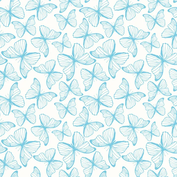 Seamless pattern with hand drawn outline butterflies — Stock Vector