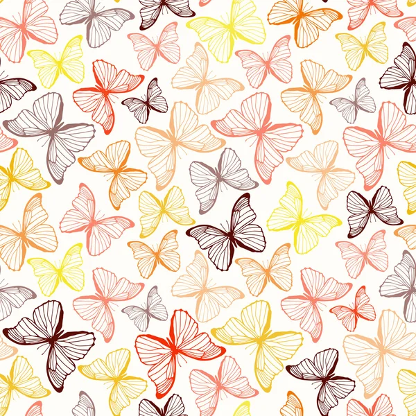 Seamless pattern with hand drawn outline butterflies — Stock Vector