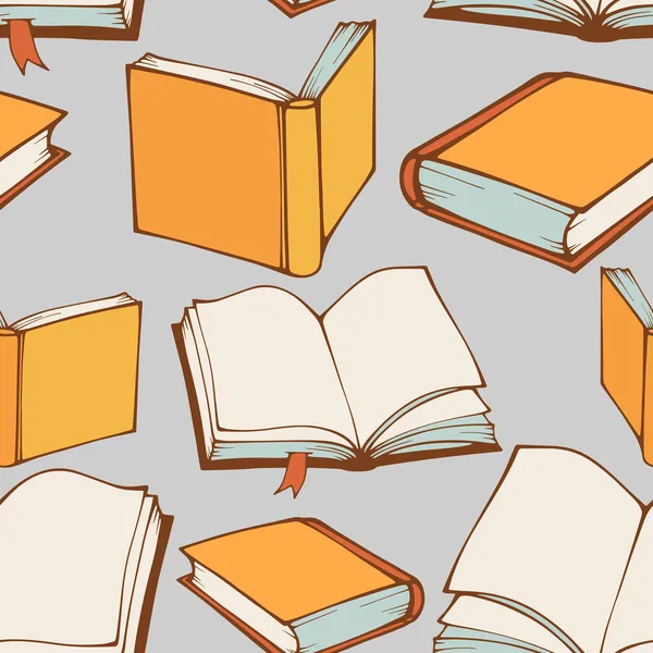 Naadloze patroon met hand getrokken decoratieve boeken — Stockvector