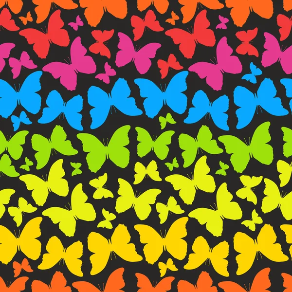 Бесшовный узор с разноцветными радужными бабочками — стоковый вектор