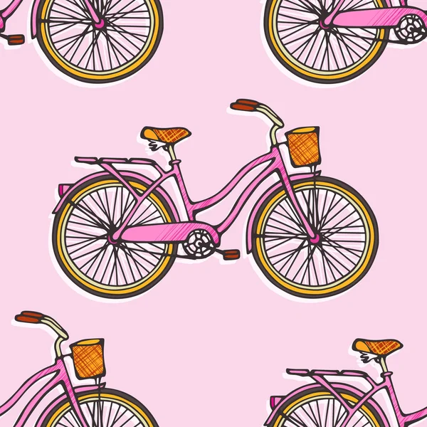 Wzór z kolorowych ręcznie rysowane zabytkowe rowery — Wektor stockowy