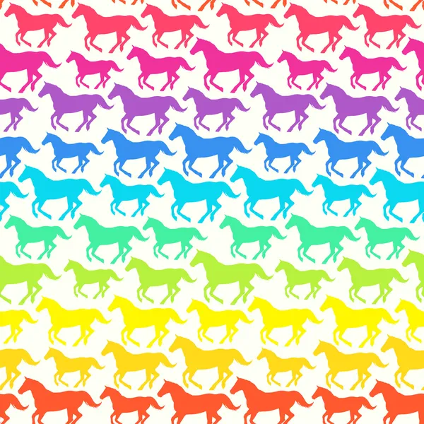 Naadloze patroon met hand getrokken silhouet regenboog paarden. — Stockvector